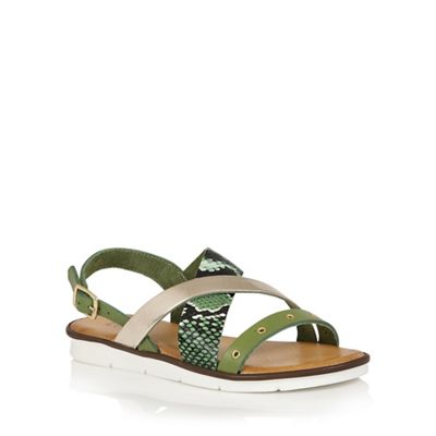 Green snake leather 'Anidori' flat sandals